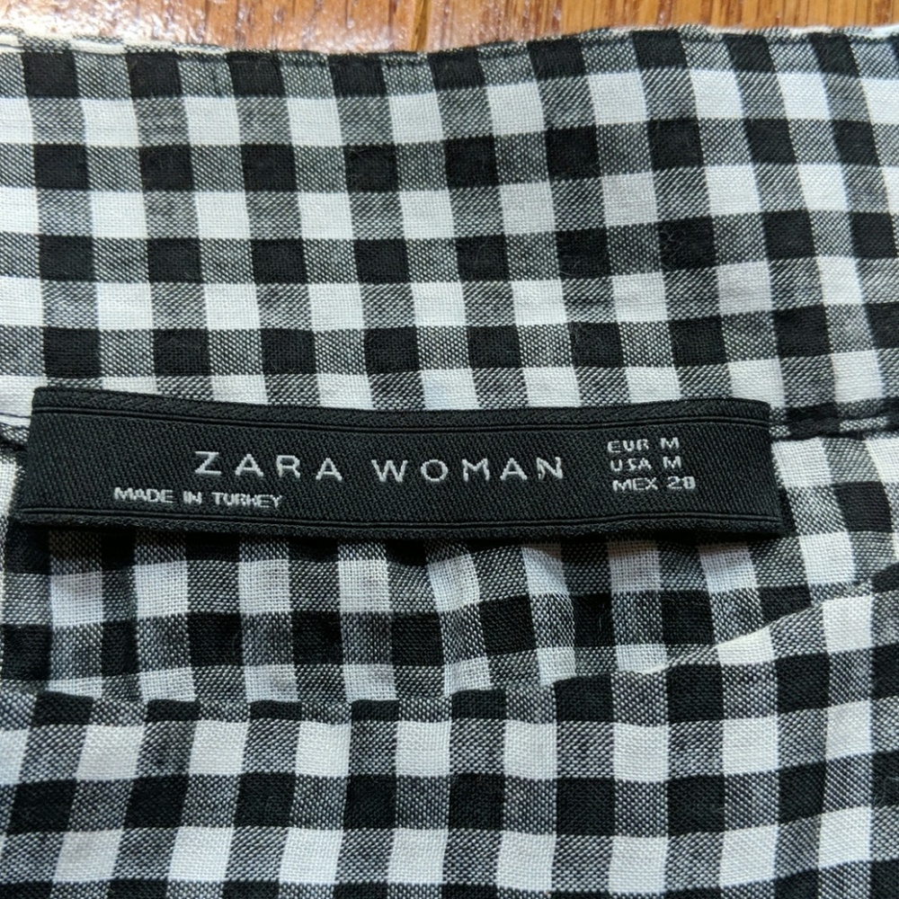Zara Frilled Gingham Ruffle Neck Top - Picture 4 of 6